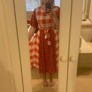 Roolee buffalo print floral mix midi dress